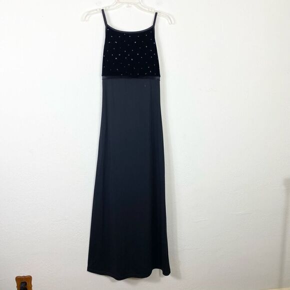 Vintage 90’s Byer Too! Black Velvet Sparkly Maxi Formal Party Dress Size S - Picture 2 of 7